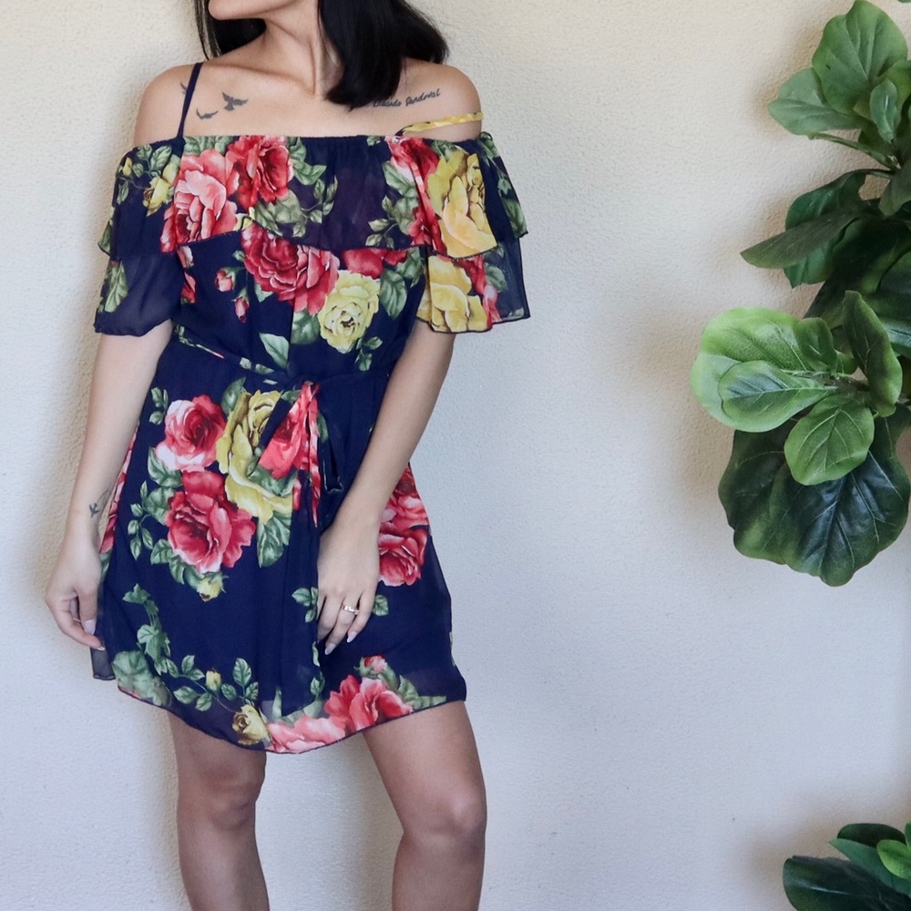 Navy Floral Dress - Picture 2 of 2